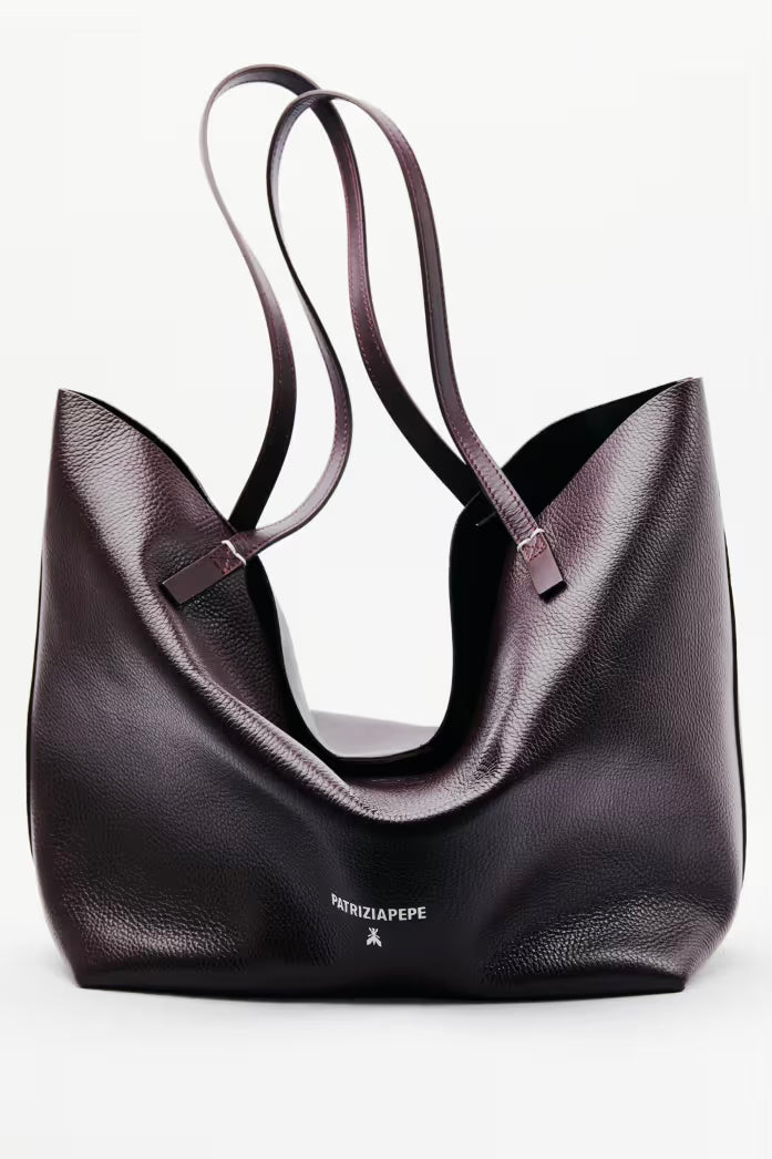 Borsa Shopping Pelle Martellata Purple Red