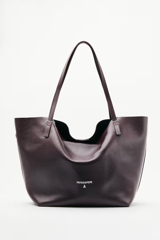 Borsa Shopping Pelle Martellata Purple Red