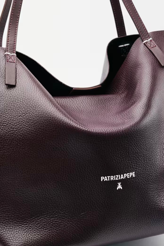 Borsa Shopping Pelle Martellata Purple Red