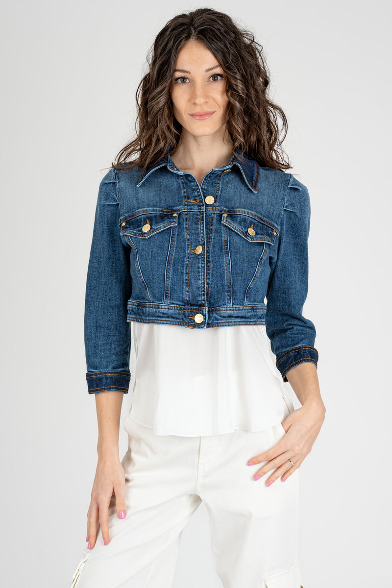 Giubbino Crop Denim Blu Medio