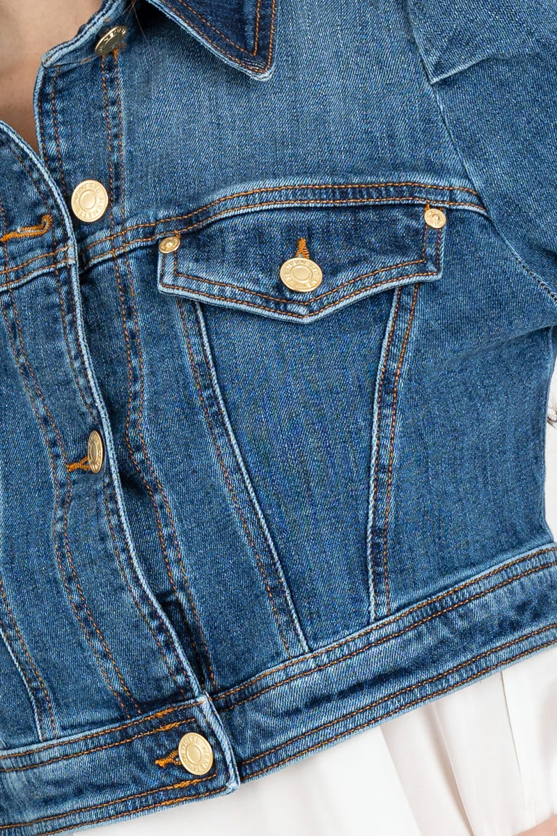 Giubbino Crop Denim Blu Medio