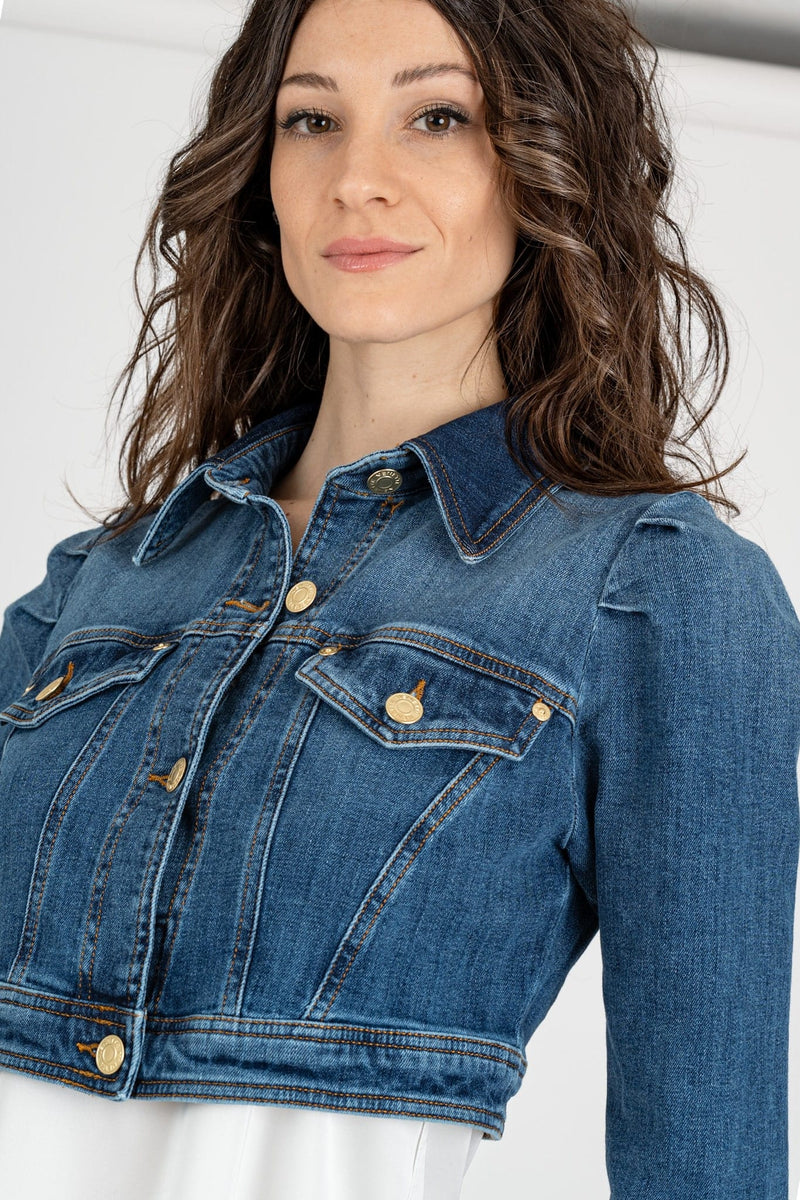 Giubbino Crop Denim Blu Medio