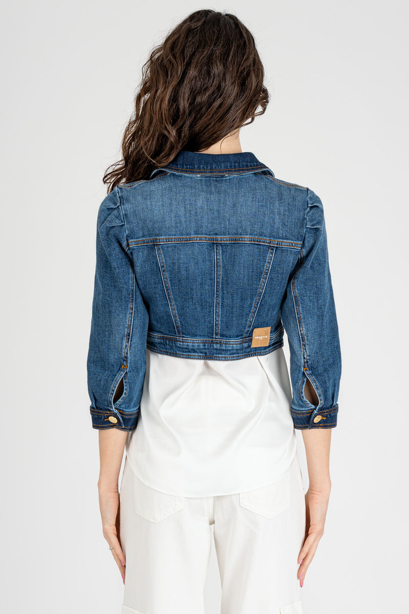 Giubbino Crop Denim Blu Medio