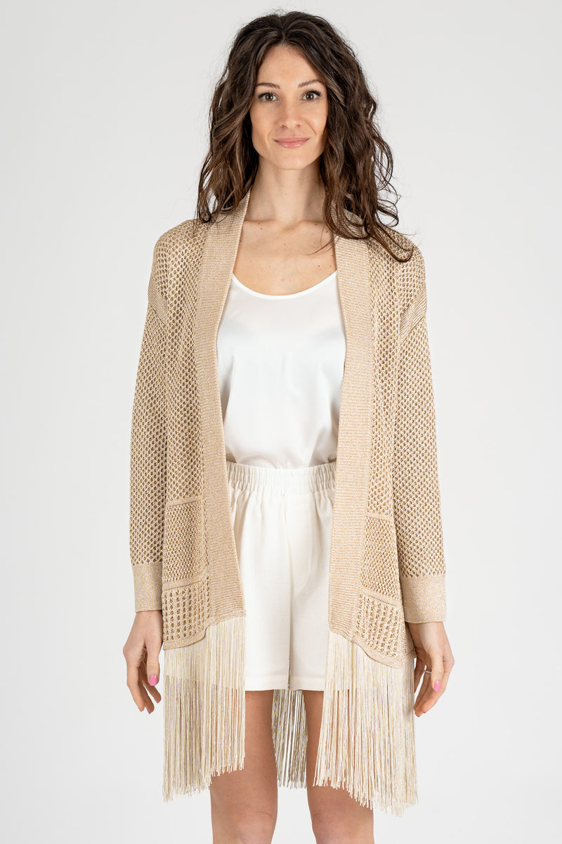 Cardigan Lurex Frange Oro