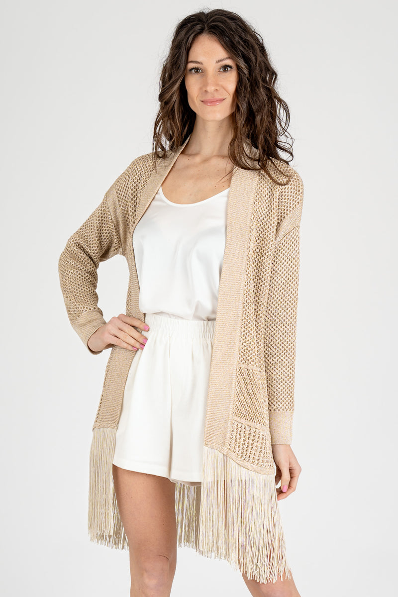 Cardigan Lurex Frange Oro