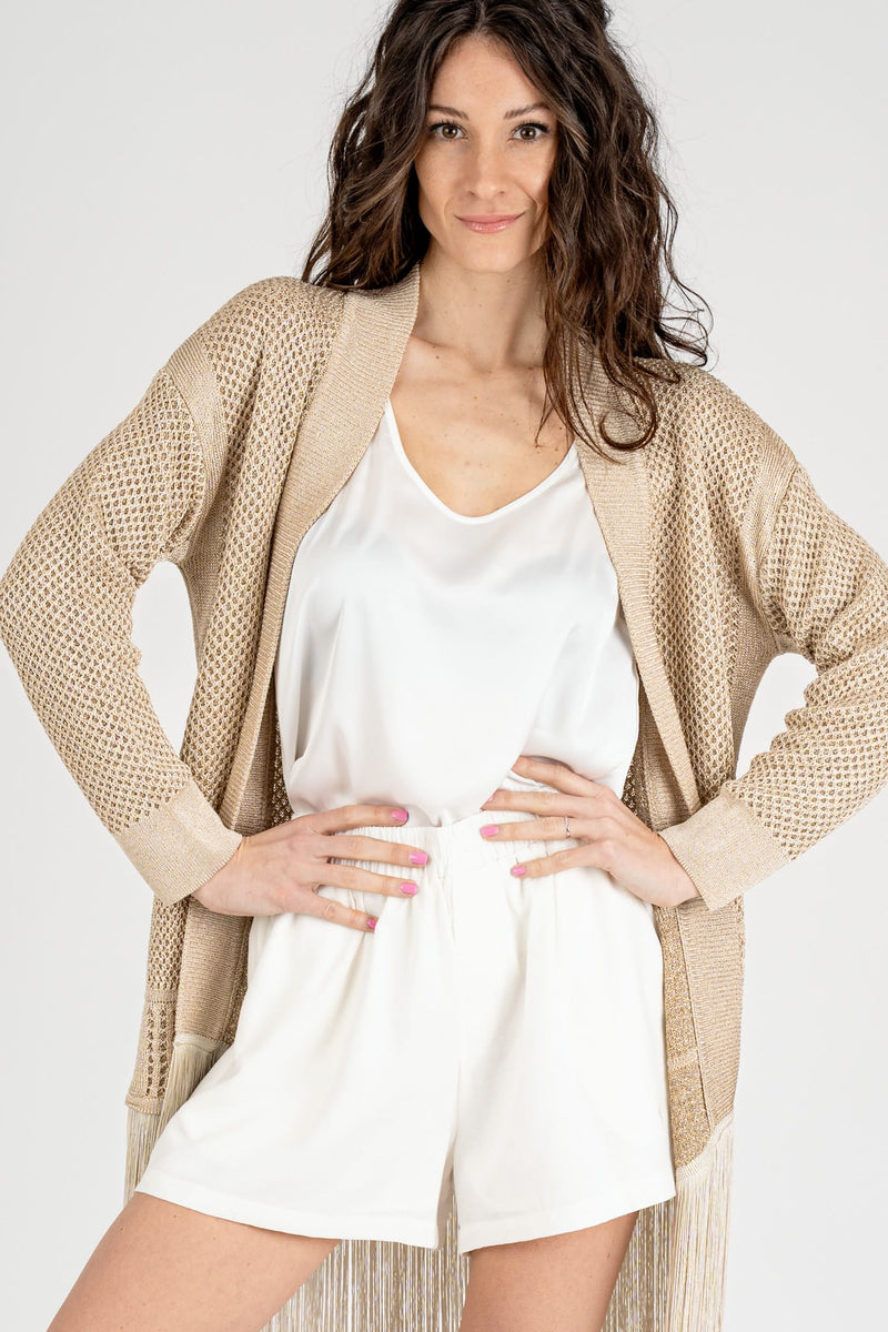 Cardigan Lurex Frange Oro