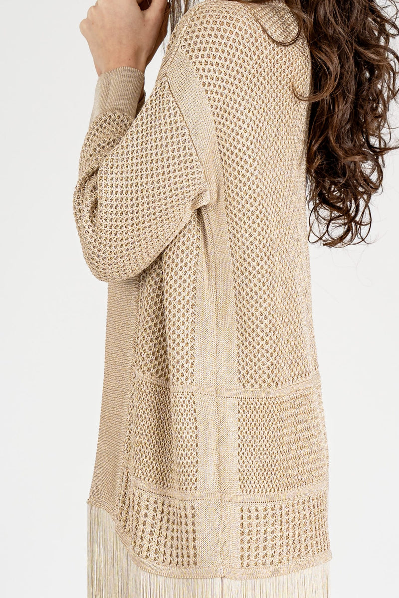 Cardigan Lurex Frange Oro