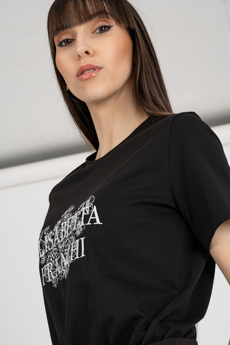 T-Shirt Stampa Ricamo Nero