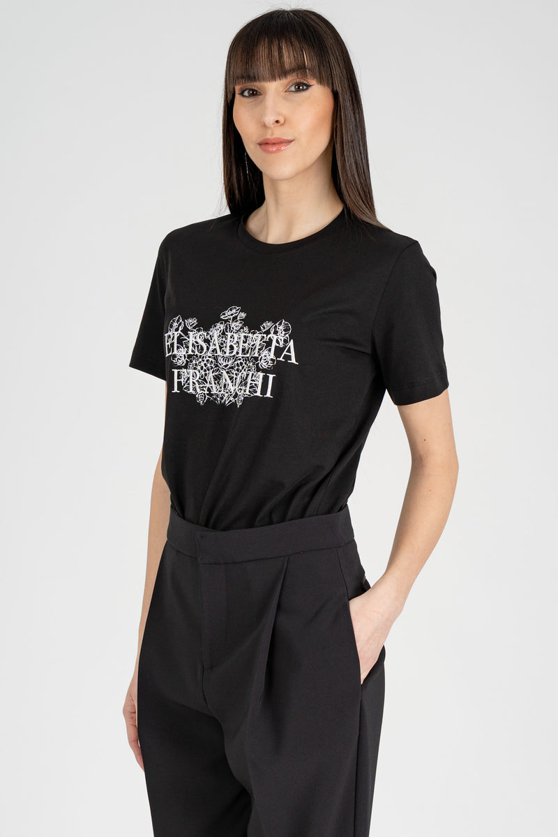 T-Shirt Stampa Ricamo Nero