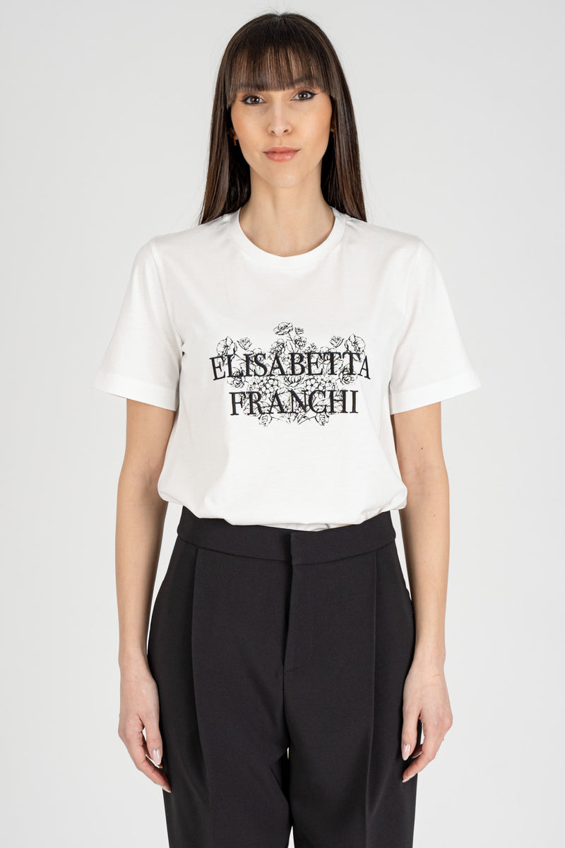 T-Shirt Stampa Ricamo Bianco