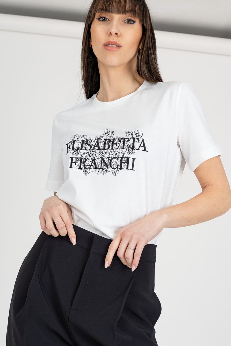 T-Shirt Stampa Ricamo Bianco