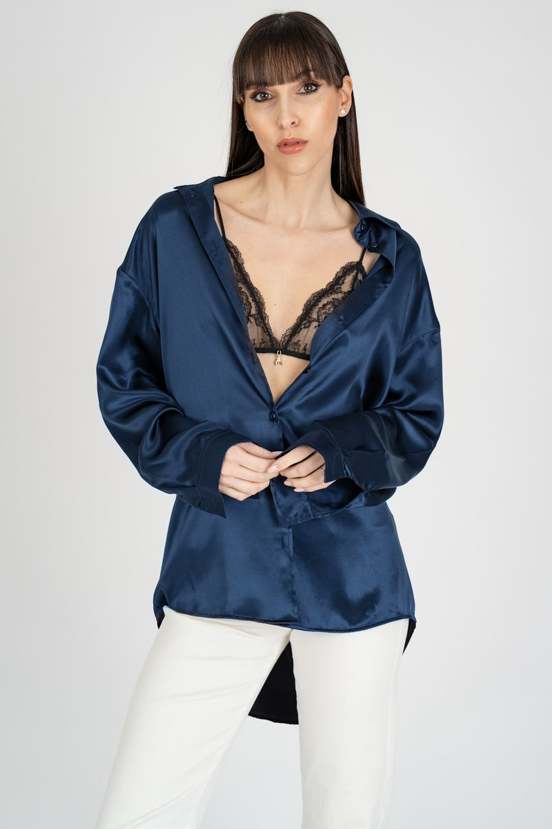 Camicia in Raso Blu Navy