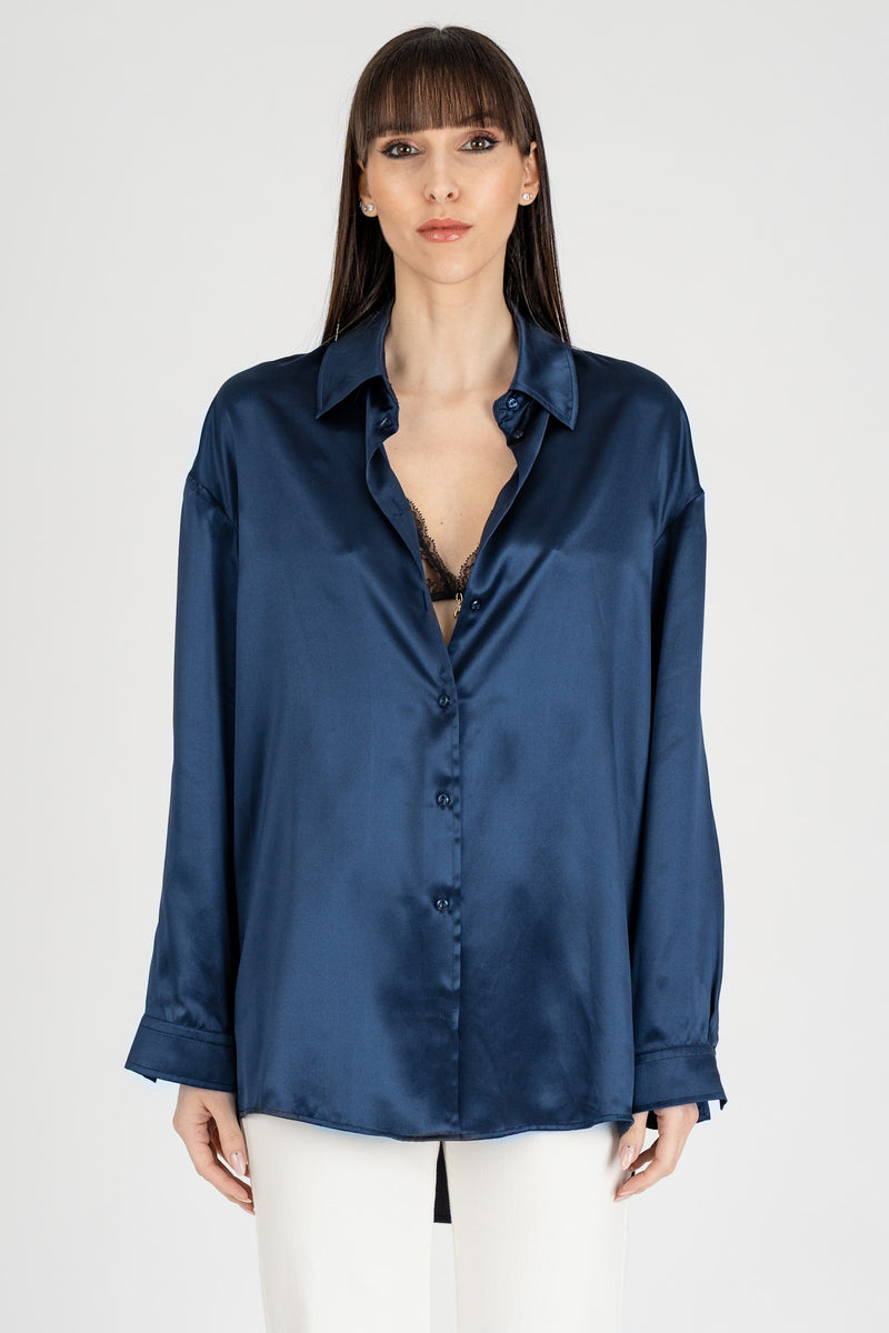 Camicia in Raso Blu Navy