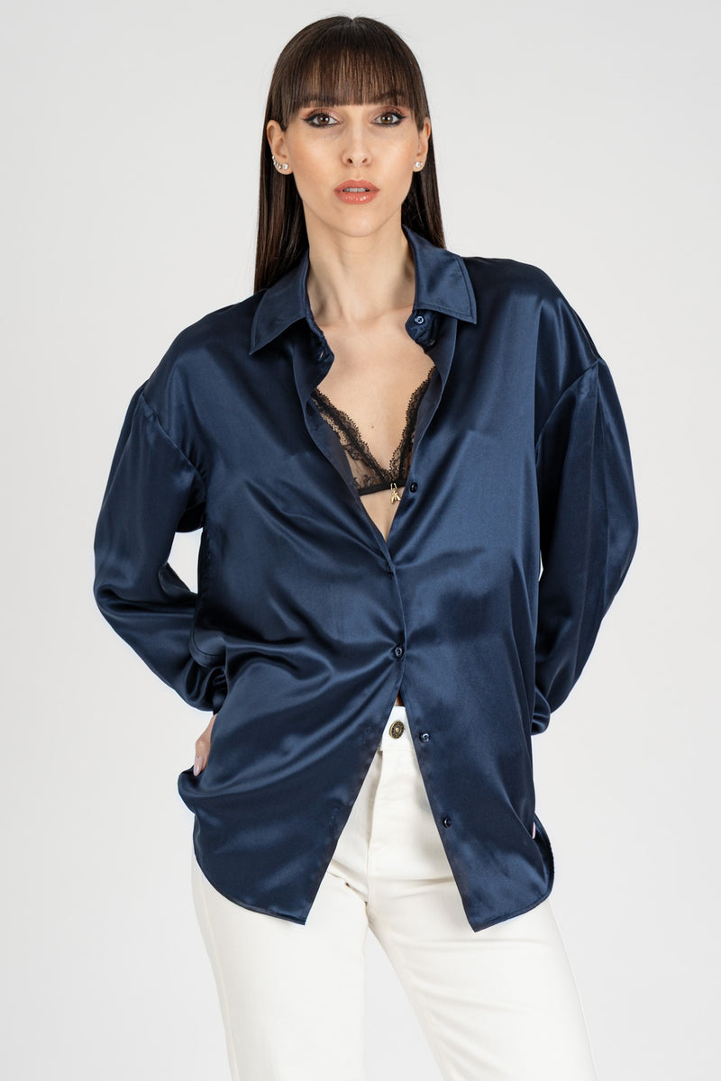 Camicia in Raso Blu Navy