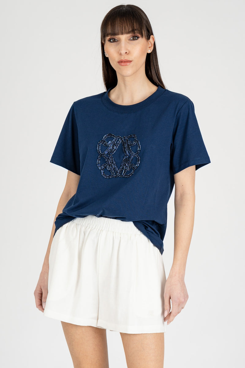 T-Shirt Logo Monogram Blu Navy