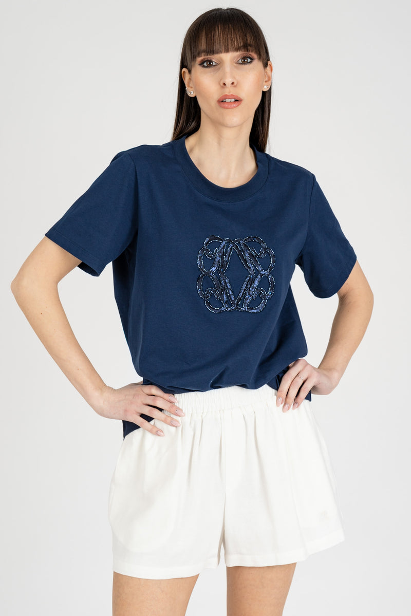 T-Shirt Logo Monogram Blu Navy