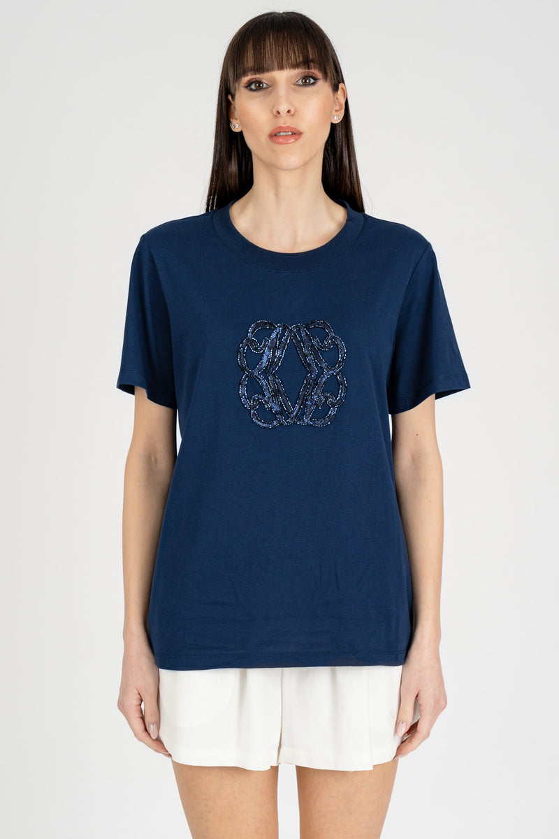 T-Shirt Logo Monogram Blu Navy