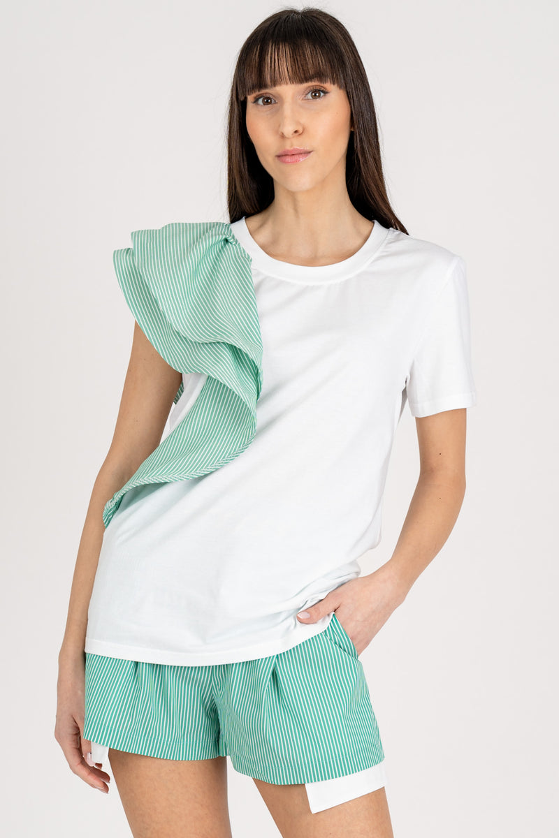 T-Shirt Rouches Righe Green White