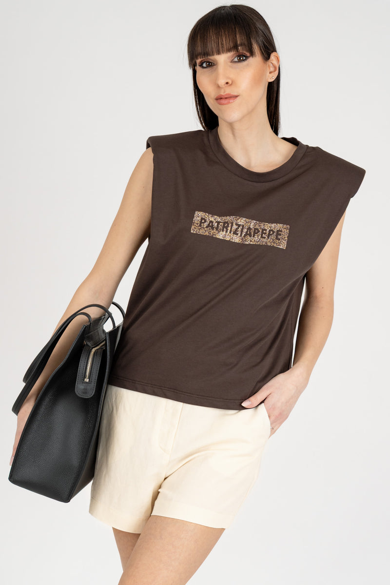 T-Shirt Logo Strass Sensual Brown