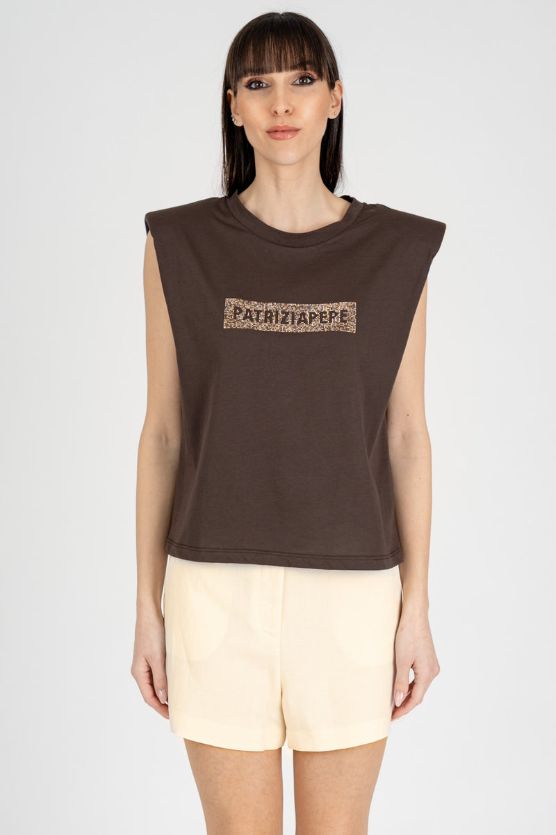 T-Shirt Logo Strass Sensual Brown