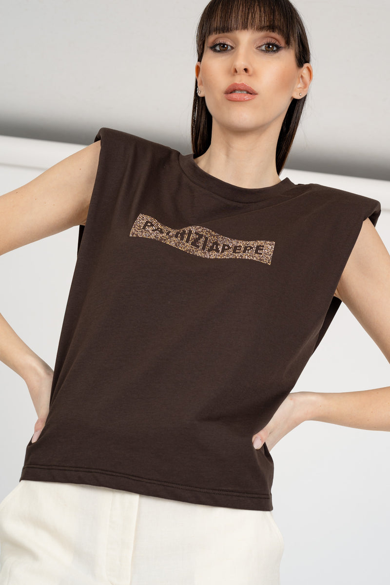 T-Shirt Logo Strass Sensual Brown