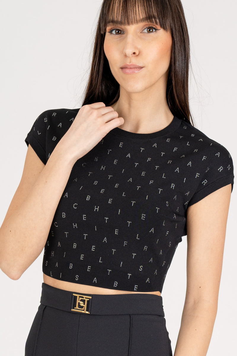 Top Cropped Lettering Nero