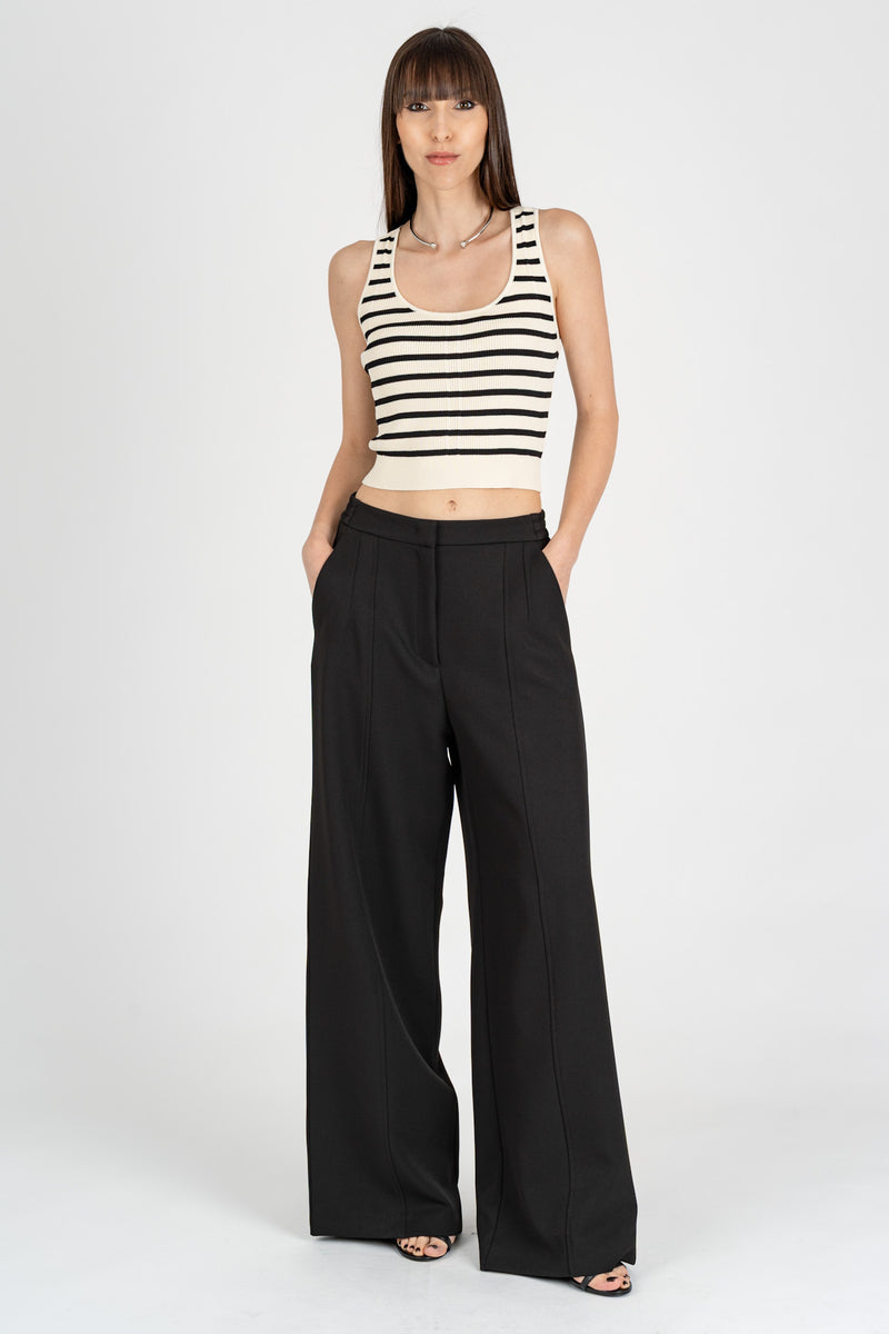 Top Crop Righe Burro Nero