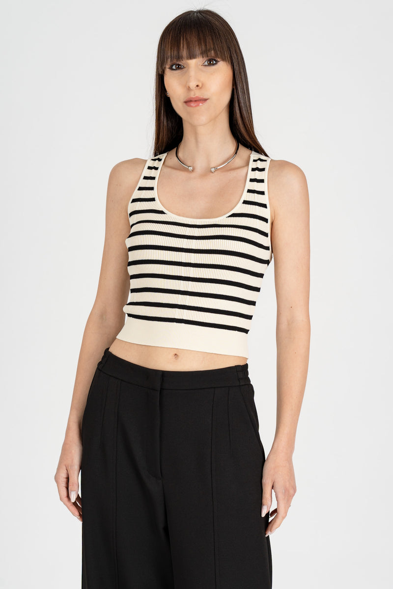 Top Crop Righe Burro Nero