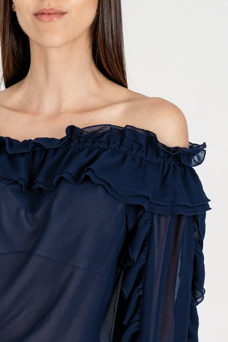 Casacca Rouches Blu Navy