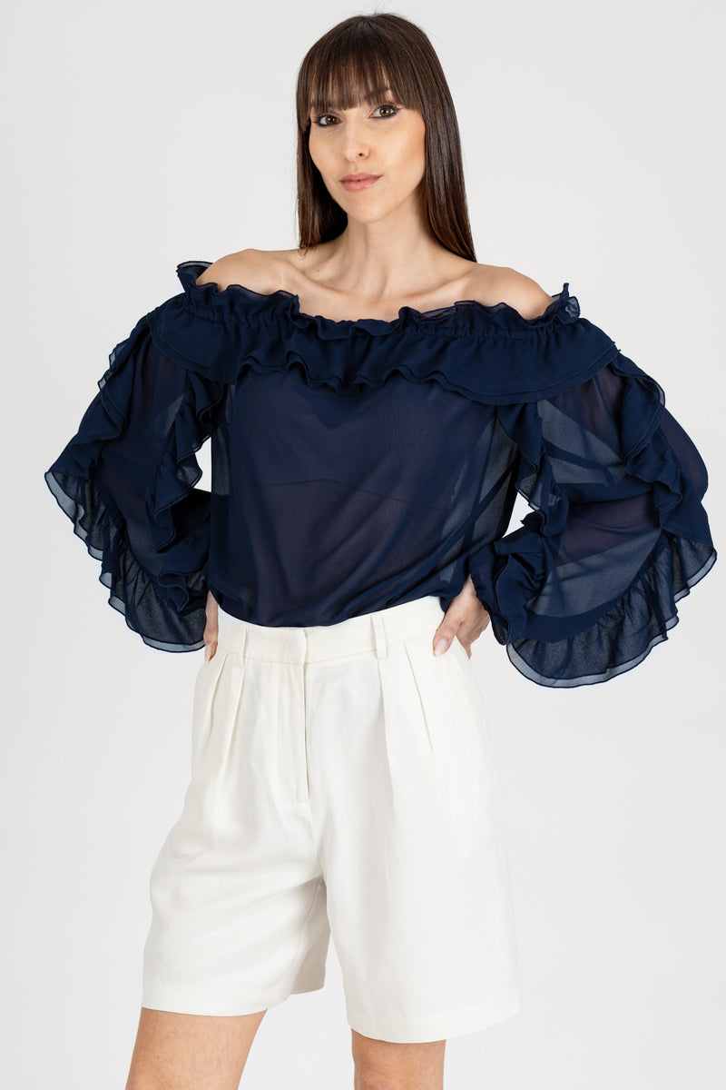 Casacca Rouches Blu Navy