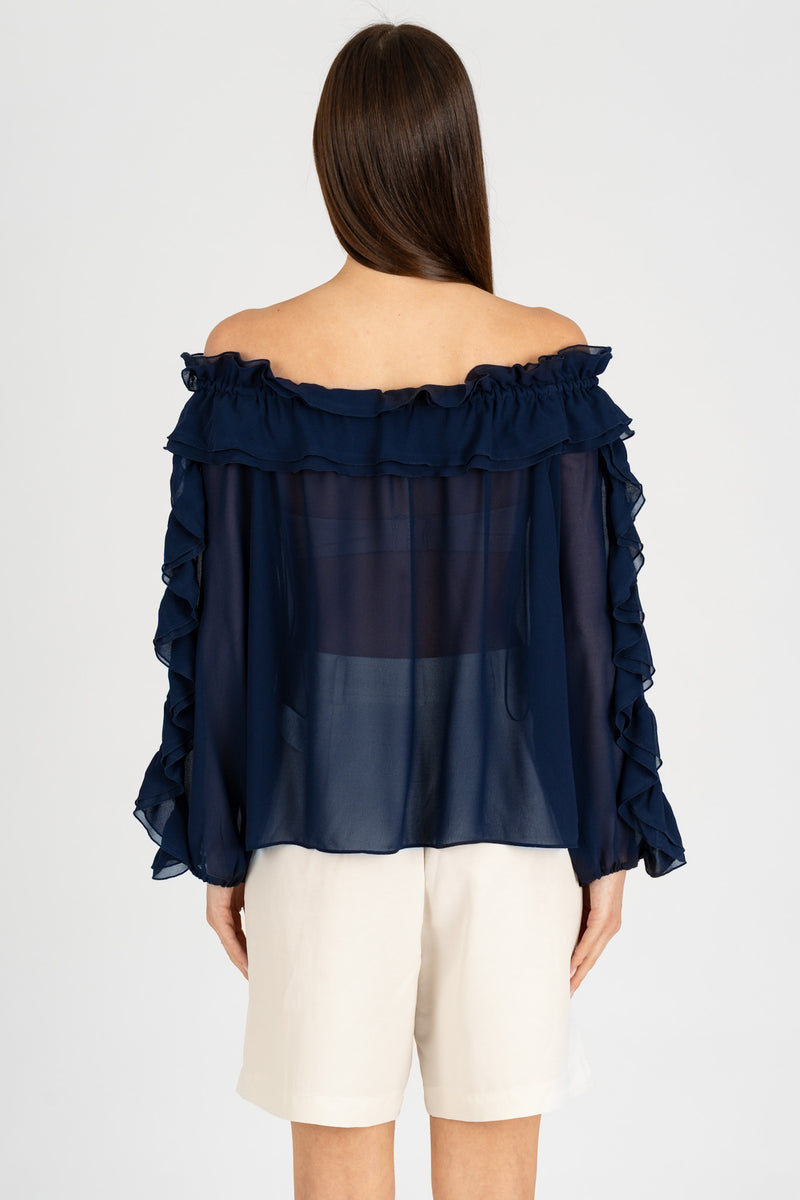 Casacca Rouches Blu Navy