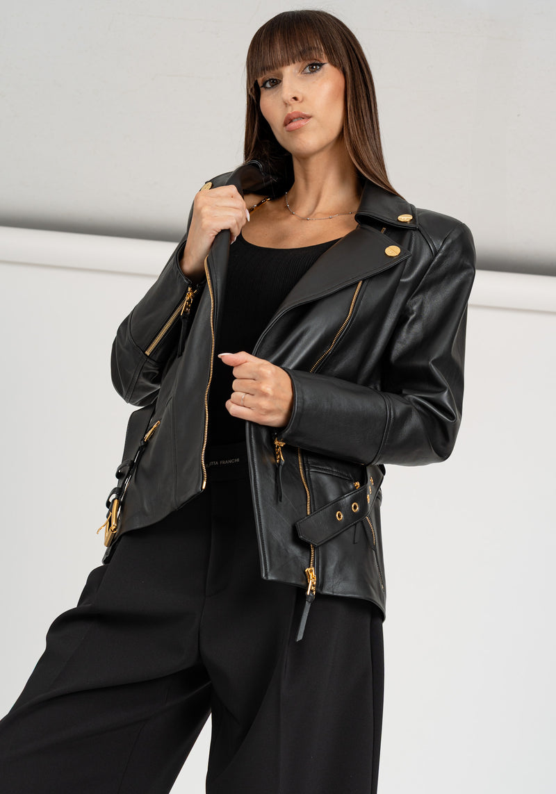Giacca Biker in pelle Nero