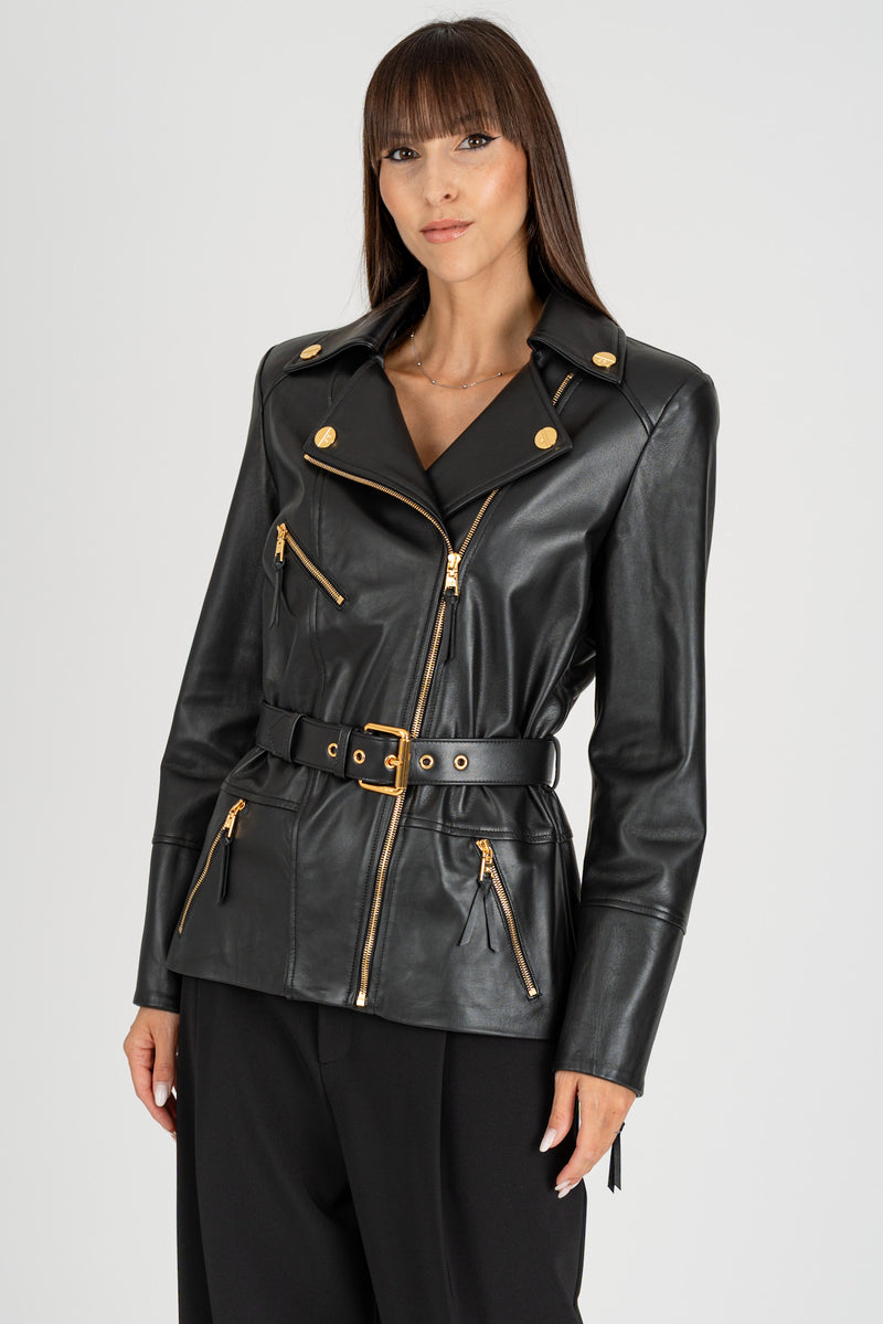 Giacca Biker in pelle Nero