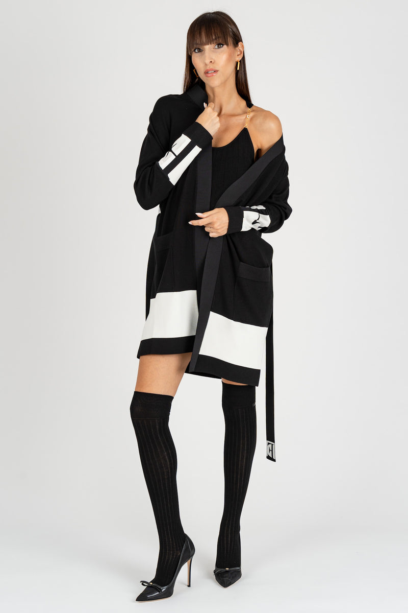 Cardigan con Bande Nero-Milk