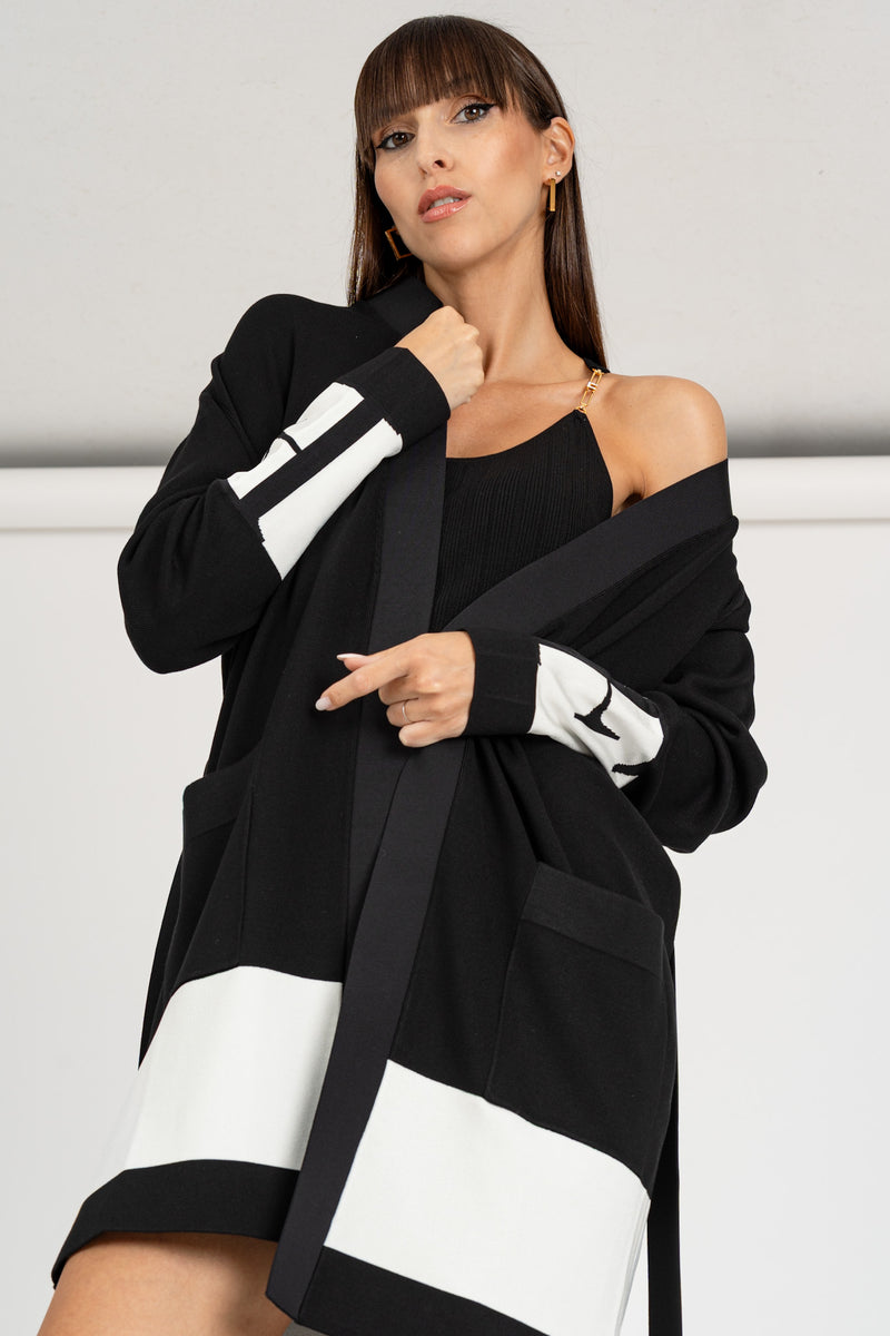 Cardigan con Bande Nero-Milk