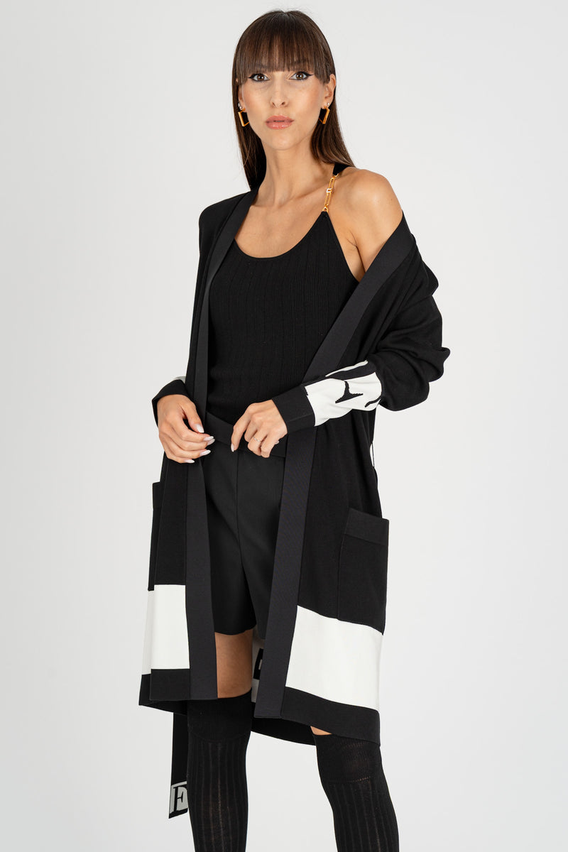 Cardigan con Bande Nero-Milk