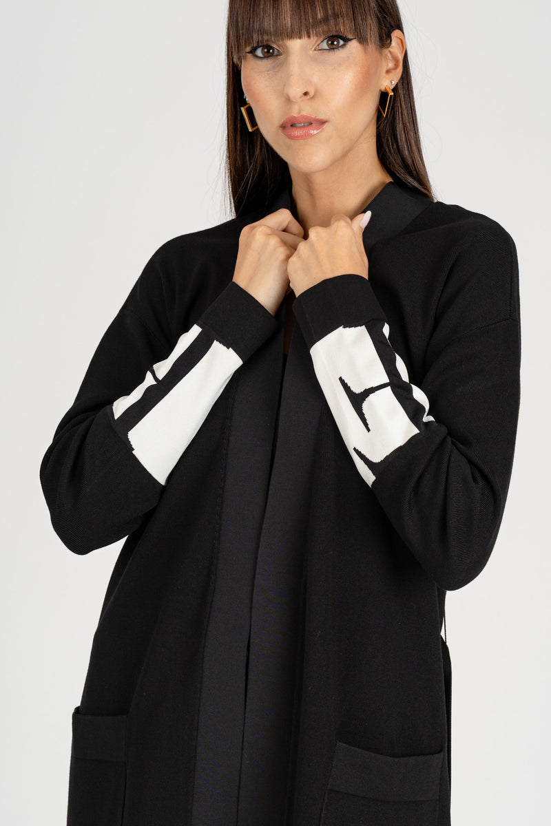 Cardigan con Bande Nero-Milk