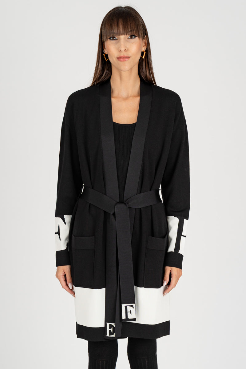 Cardigan con Bande Nero-Milk