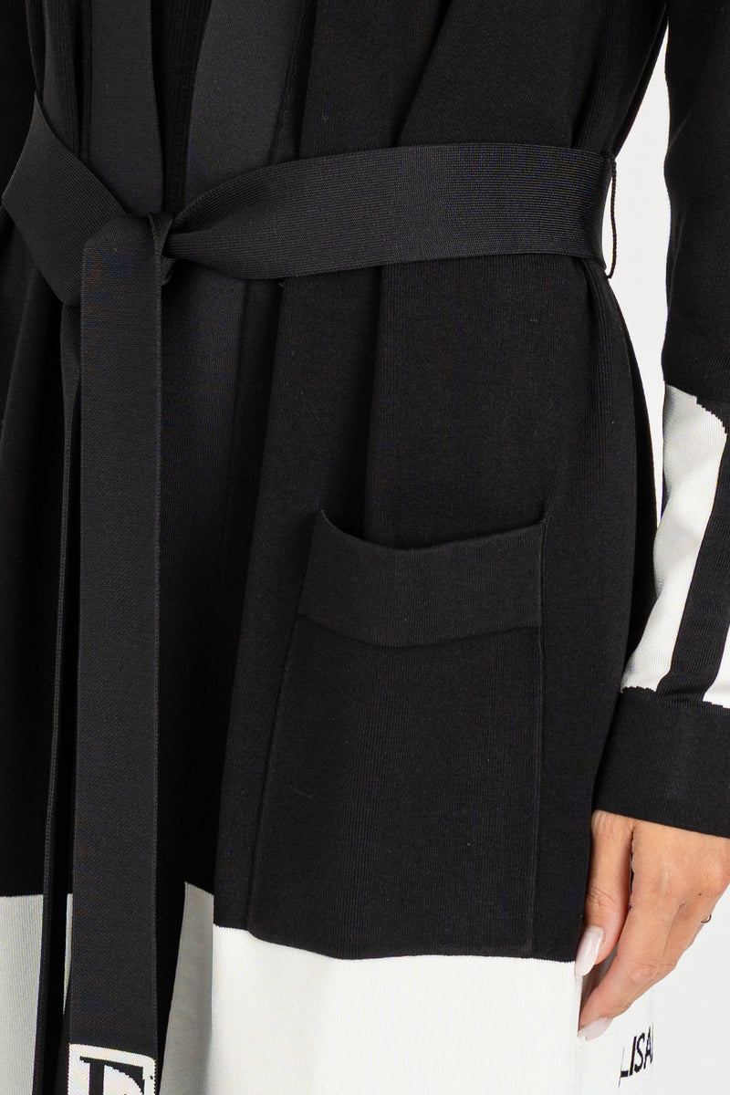 Cardigan con Bande Nero-Milk