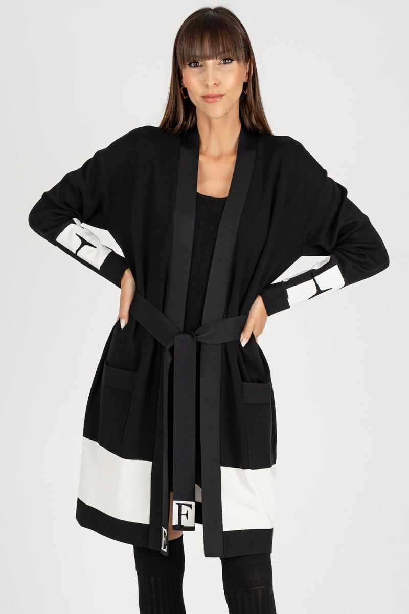 Cardigan con Bande Nero-Milk