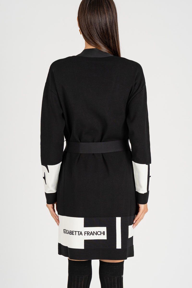 Cardigan con Bande Nero-Milk