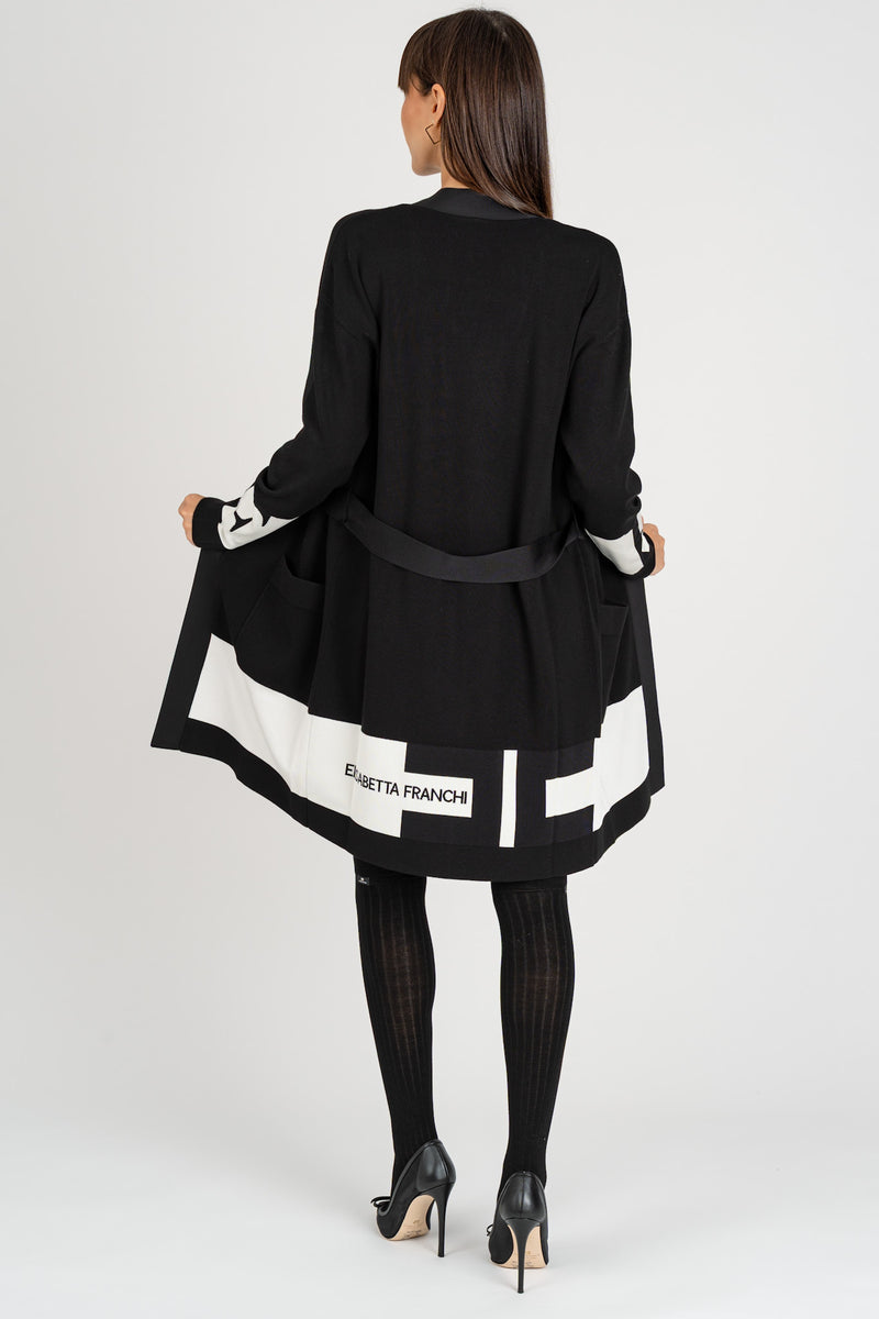 Cardigan con Bande Nero-Milk