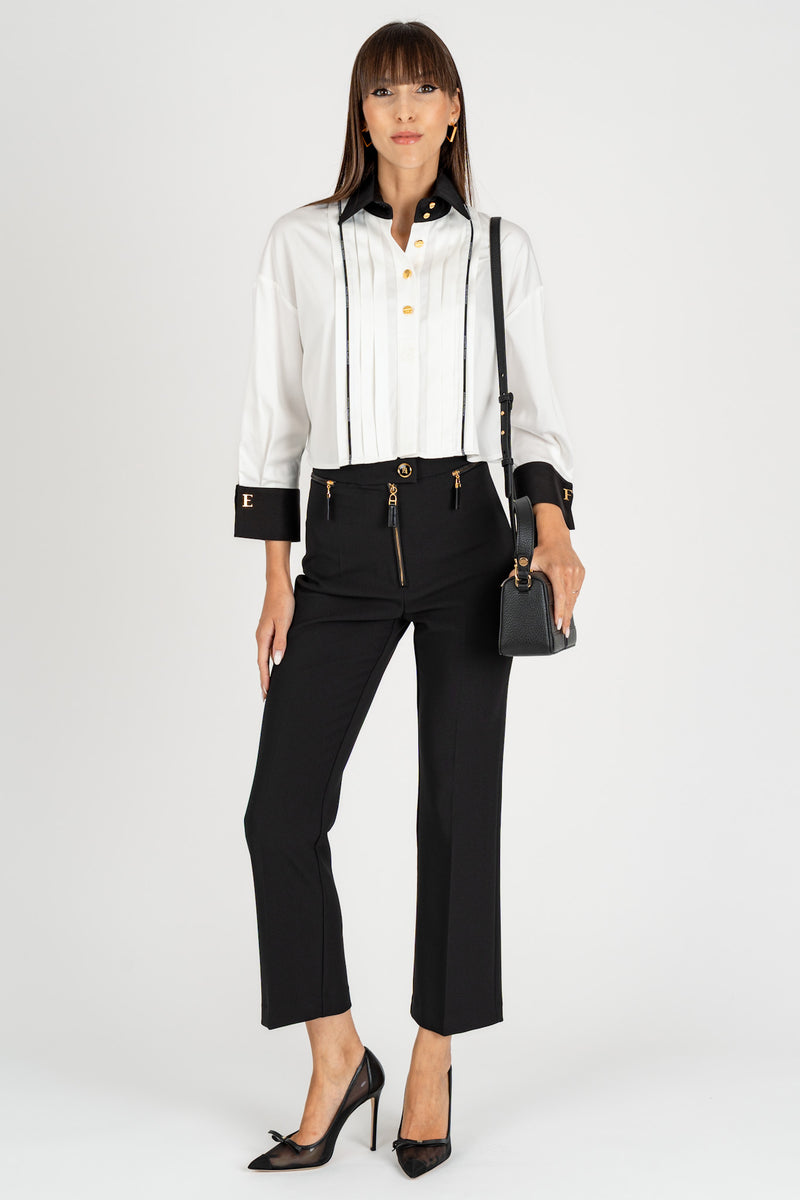 Camicia Cropped Bi-Color Bianco Nero
