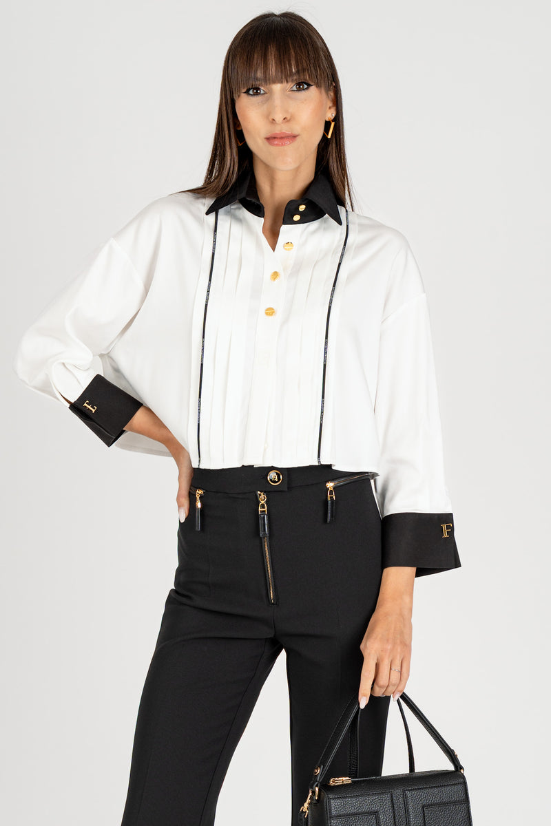 Camicia Cropped Bi-Color Bianco Nero