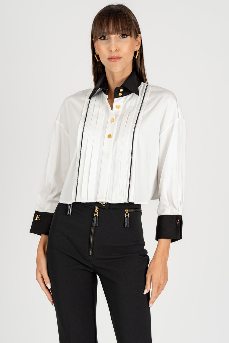 Camicia Cropped Bi-Color Bianco Nero