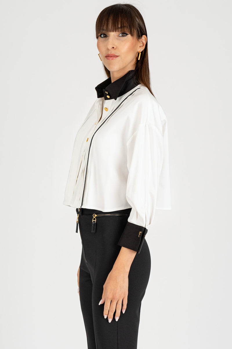 Camicia Cropped Bi-Color Bianco Nero