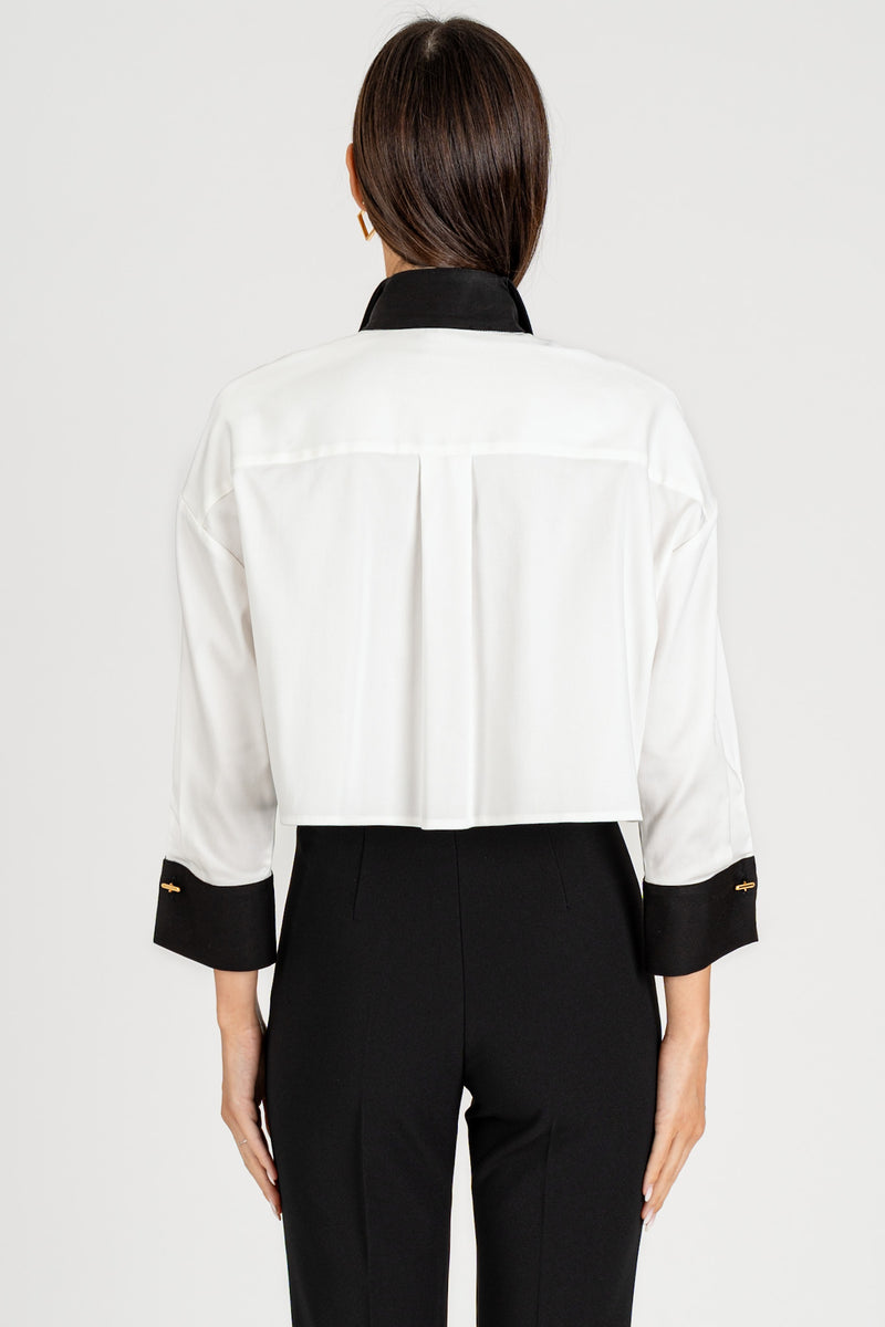 Camicia Cropped Bi-Color Bianco Nero