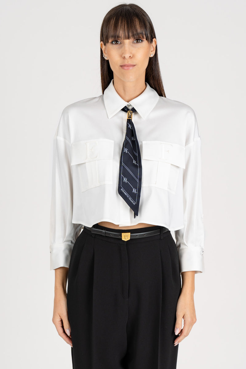 Camicia Cropped con Foulard Bianco