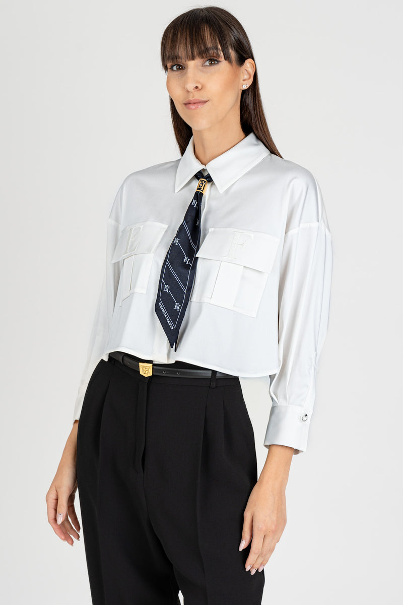 Camicia Cropped con Foulard Bianco