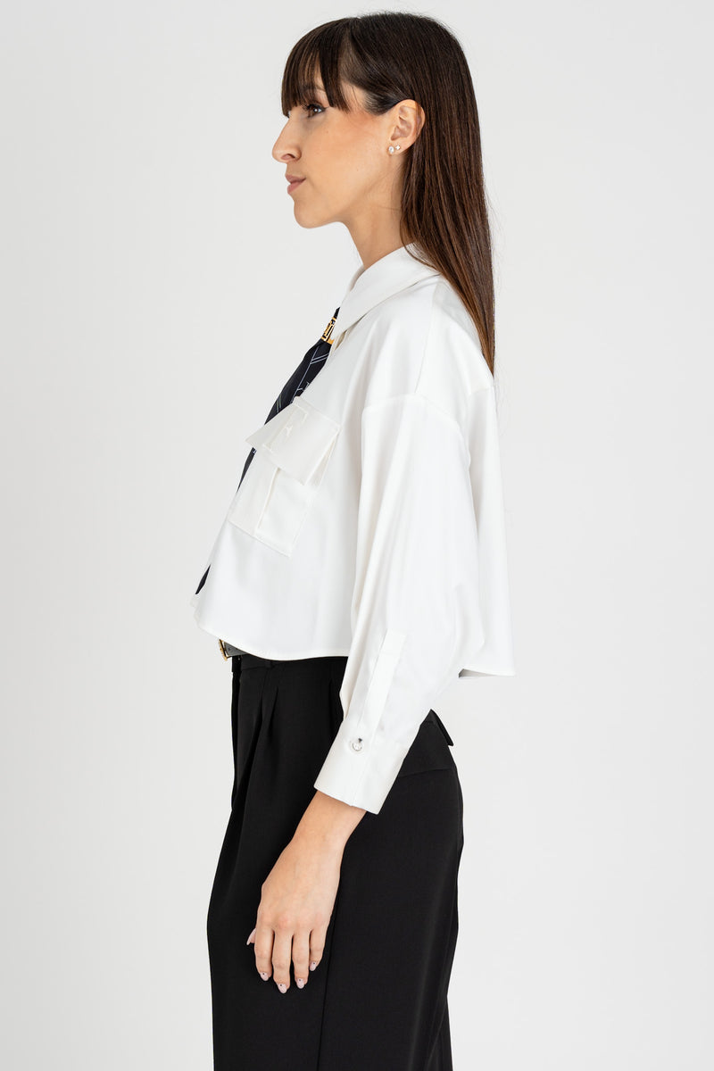 Camicia Cropped con Foulard Bianco